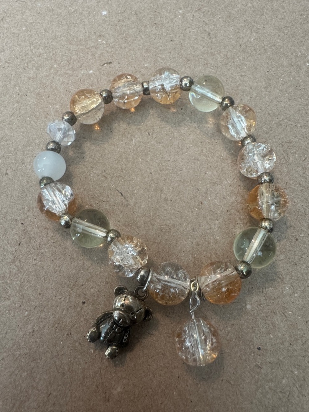 Gold and Clear Beaded Charm Bracelet - Women's Stretch Jewelry